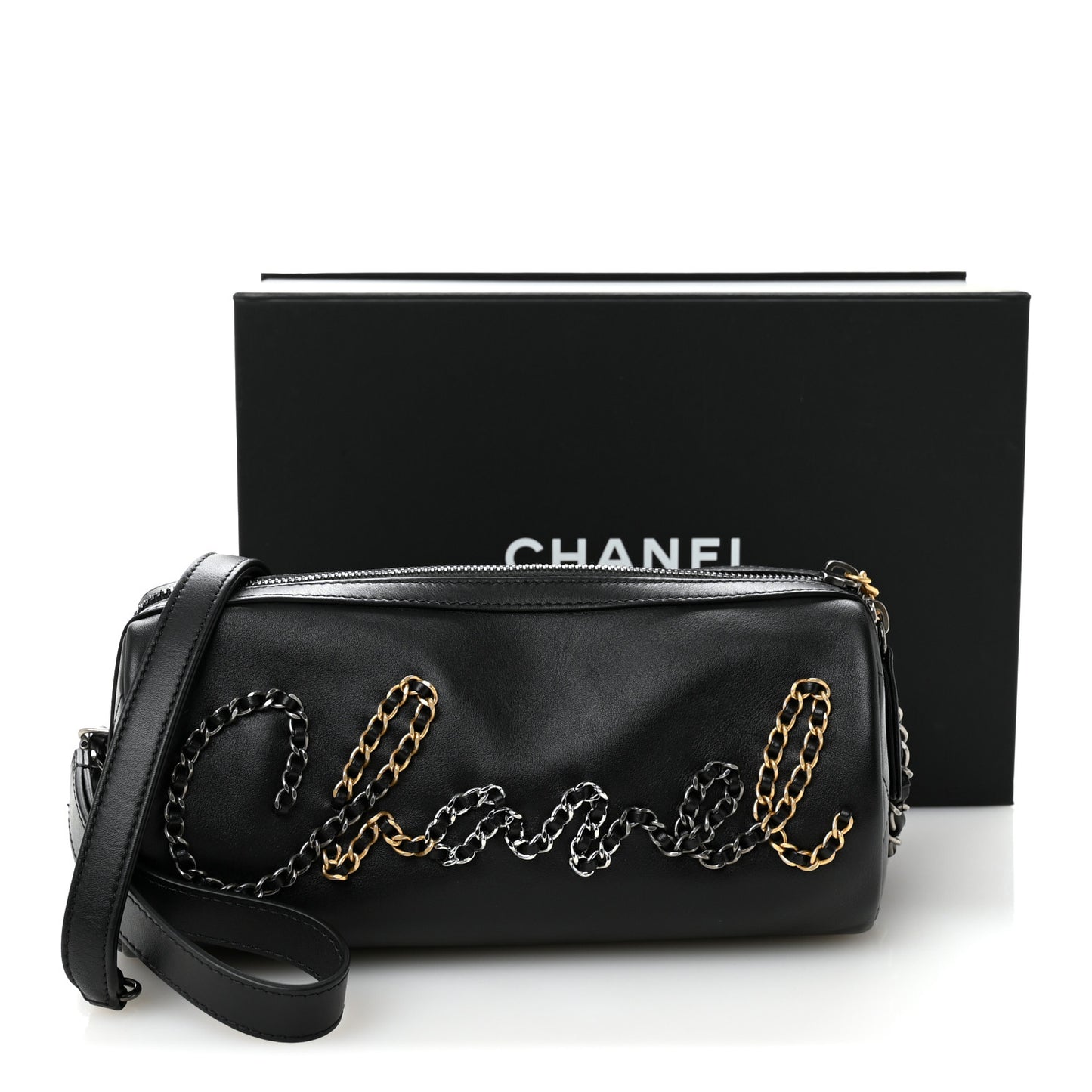 Calfskin Chain 20s Signature Bowling Bag Black