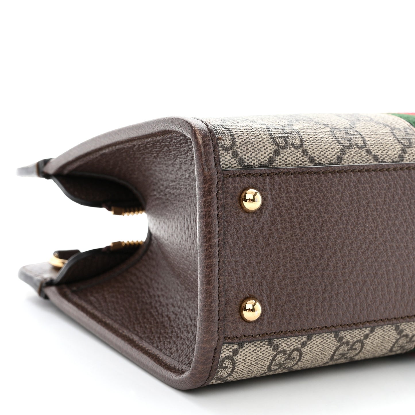 GG Supreme Monogram Textured Dollar Calfskin Web Small Ophidia Slip Handle Tote Beige Ebony New Acero