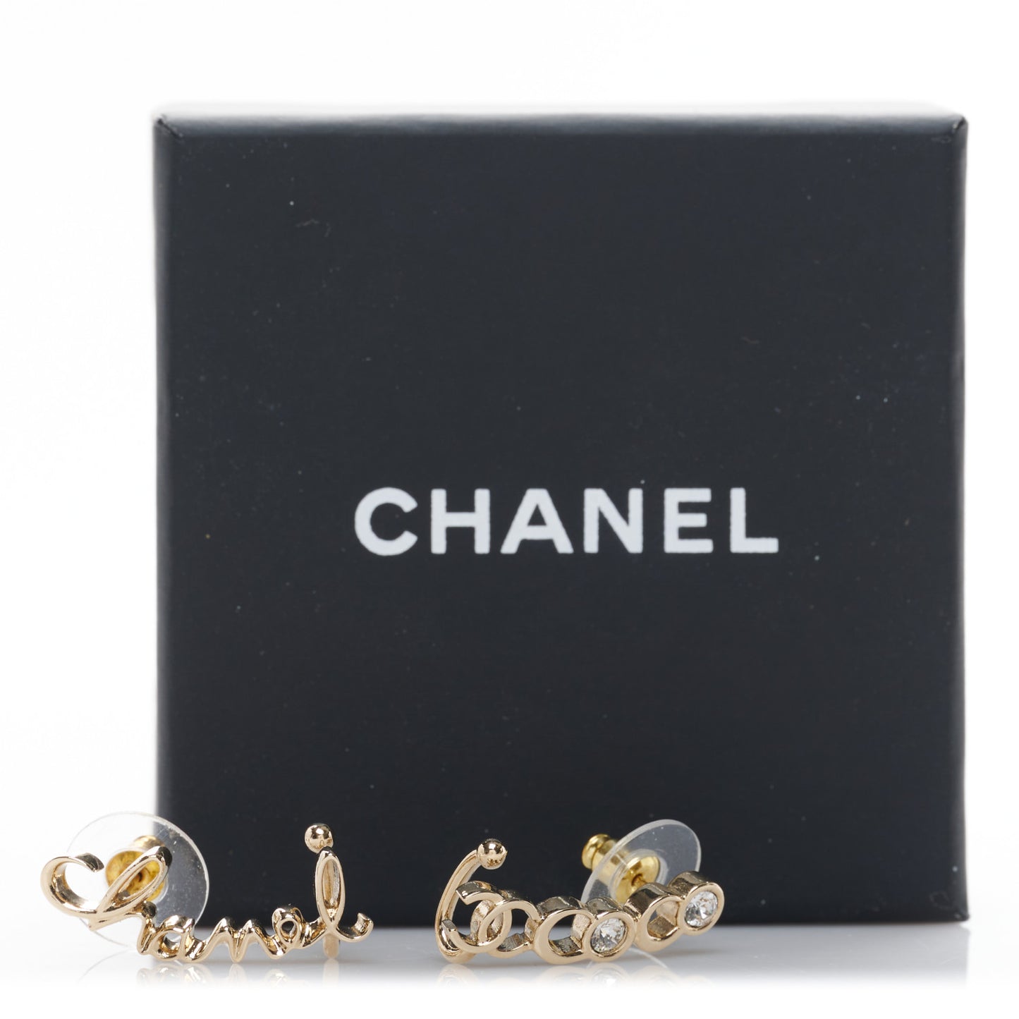 Metal Crystal Coco Script CC Climber Earrings Gold