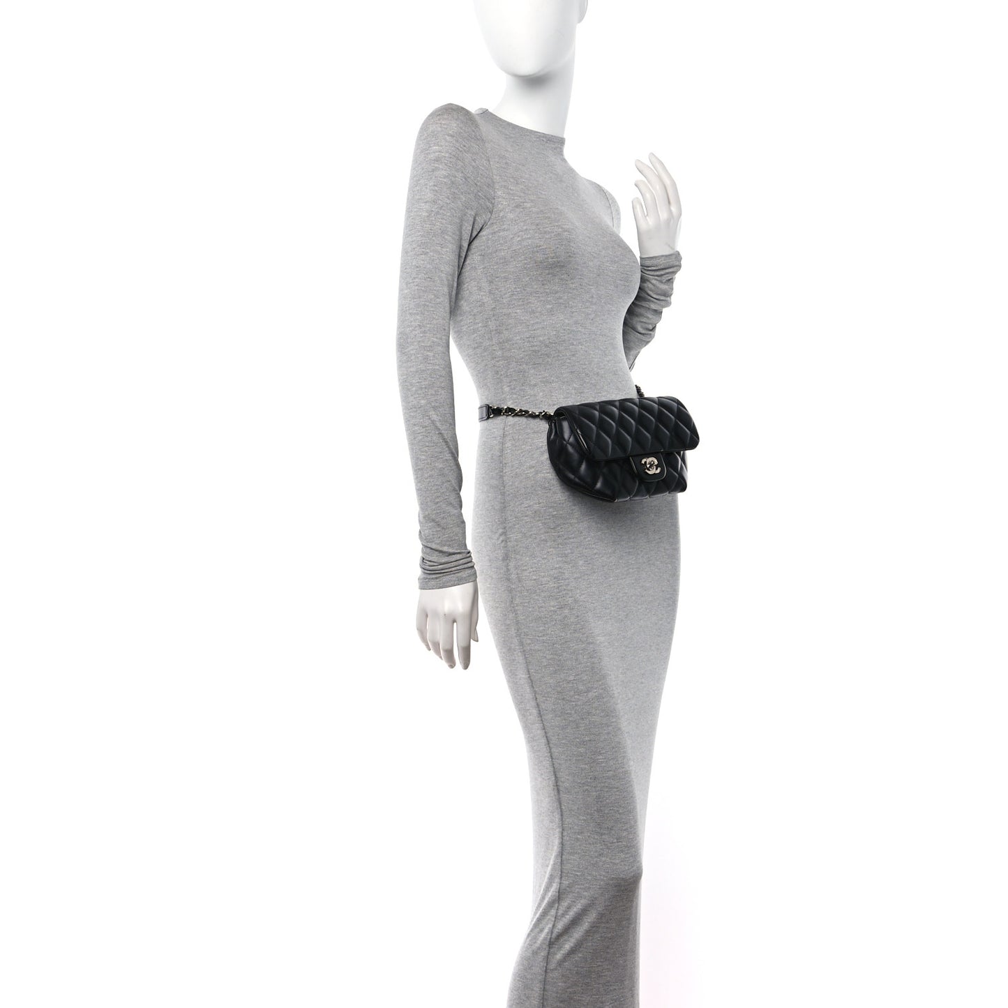 Calfskin Quilted CC Uniform Flap Belt Bag Black
