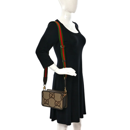 Gucci Monogram Jumbo GG Textured Dollar Calfskin Web Mini Crossbody Bag Camel Ebony New Acero 2 of 12