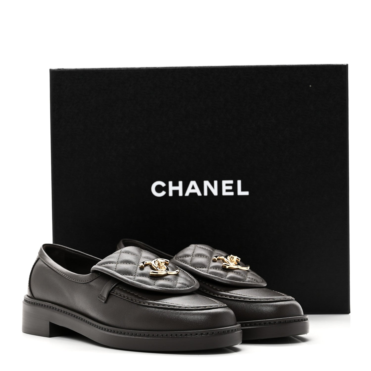 Chanel Lambskin Quilted CC Turnlock Loafers 37 Dark Brown 1867617