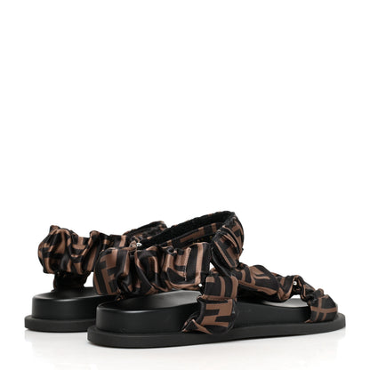 Fendi Satin FF Ruched Sandals 35.5 Tobacco Black 4 of 8
