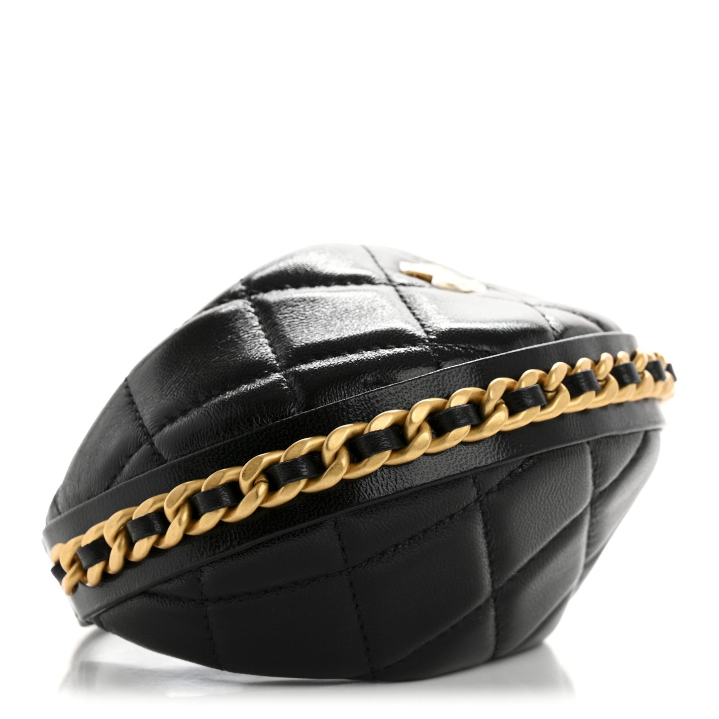 Shiny Crumpled Lambskin Quilted Chain Around Mini Pouch Black