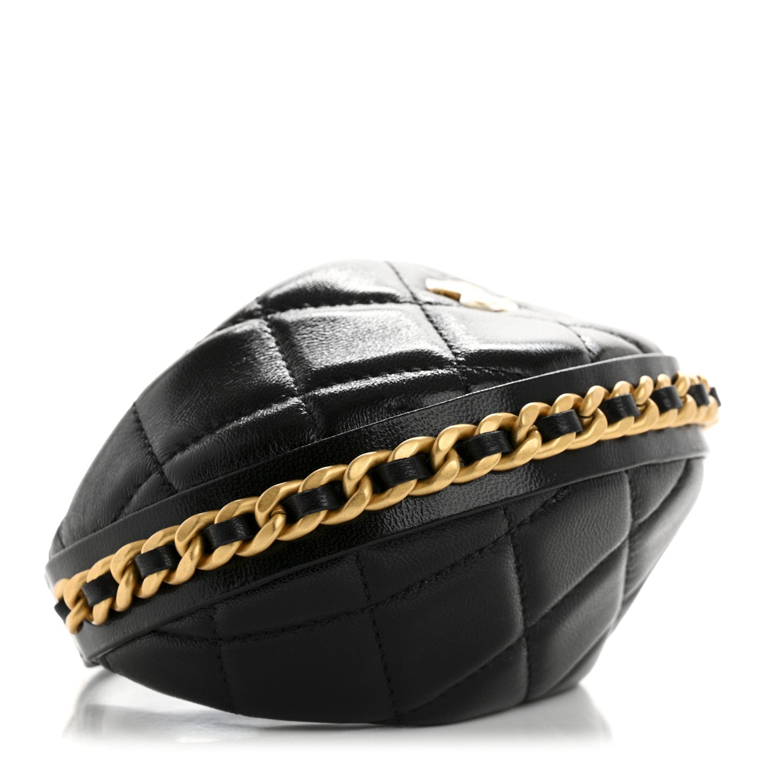 Chanel Shiny Crumpled Lambskin Quilted Chain Around Mini Pouch Black 4 of 11
