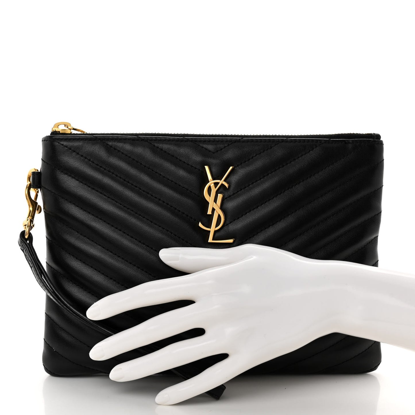 Calfskin Matelasse Chevron Monogram A5 Wristlet Black