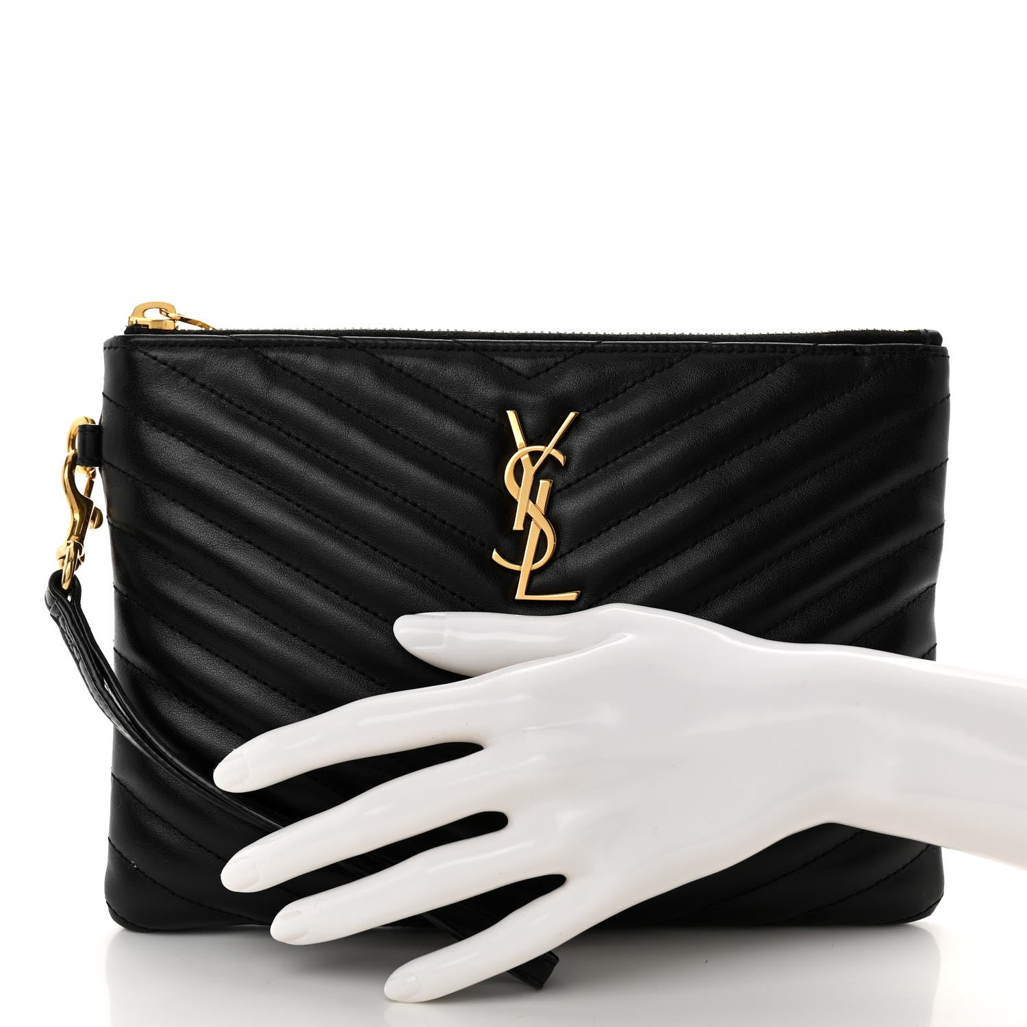 Saint Laurent Calfskin Matelasse Chevron Monogram A5 Wristlet Black 3 of 11