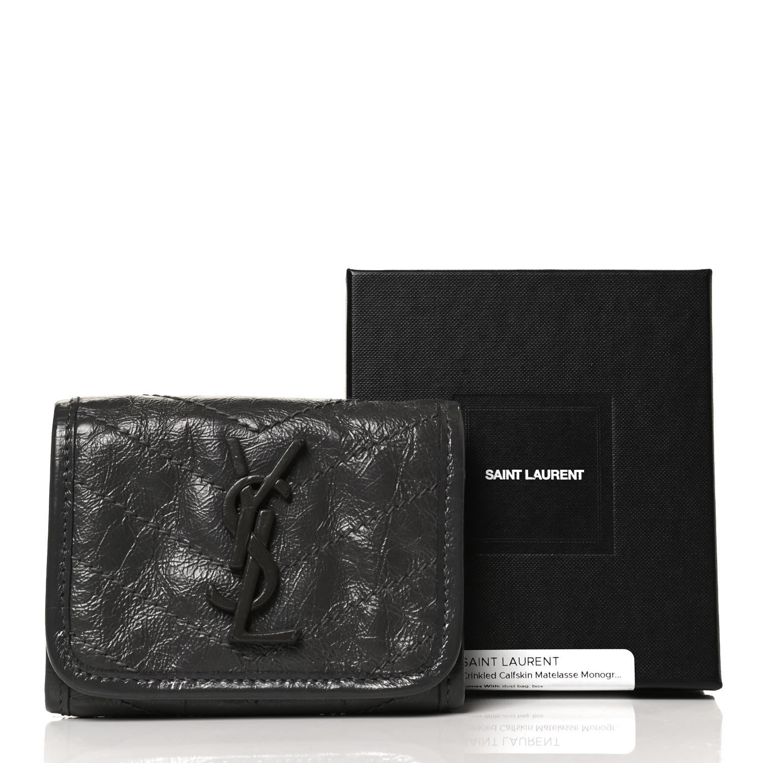 Saint Laurent Crinkled Calfskin Matelasse Monogram Niki Compact Wallet Storm 8 of 8