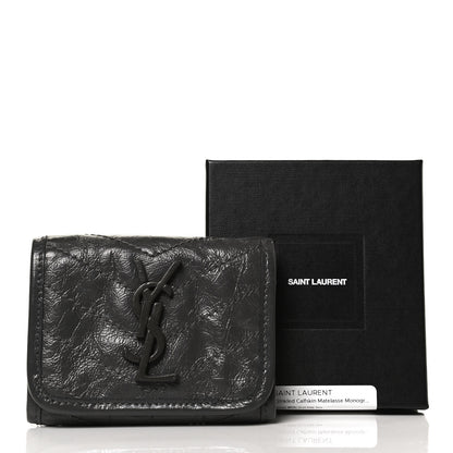 Saint Laurent Crinkled Calfskin Matelasse Monogram Niki Compact Wallet Storm 8 of 8