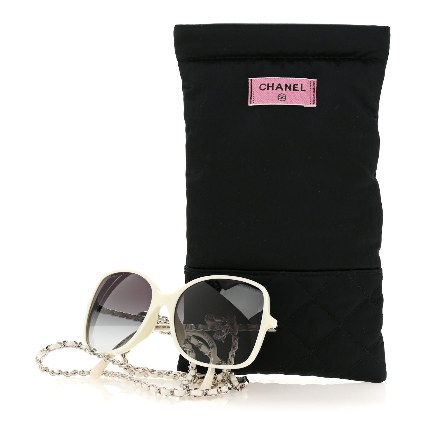 Acetate Metal Lambskin Square Chain Sunglasses 5210-Q-A White
