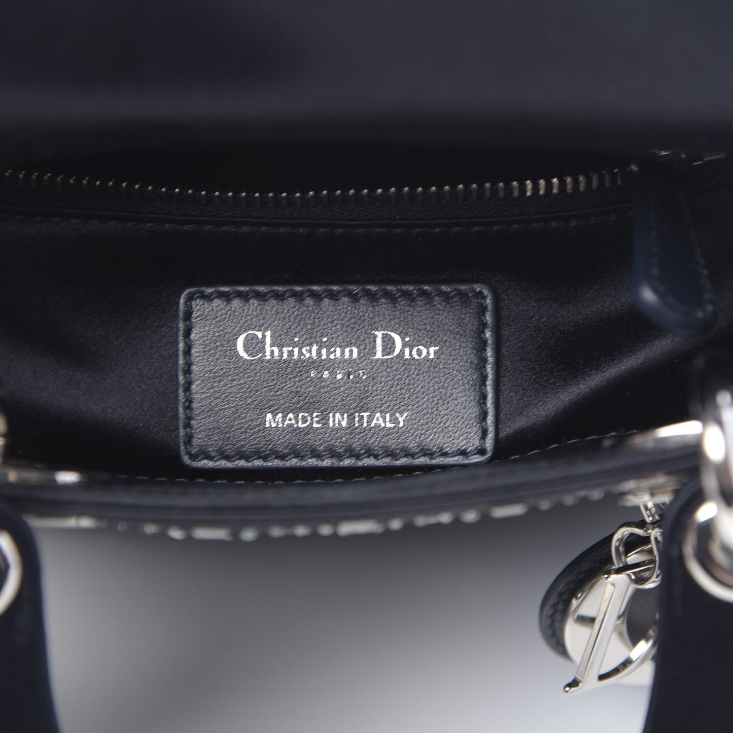 Satin Crystal Cannage Mini Lady Dior Navy