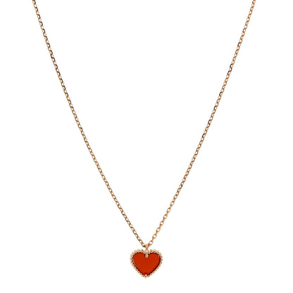 Van Cleef & Arpels 18k Rose Gold Carnelian Sweet Alhambra Heart Pendant Necklace 1 of 6