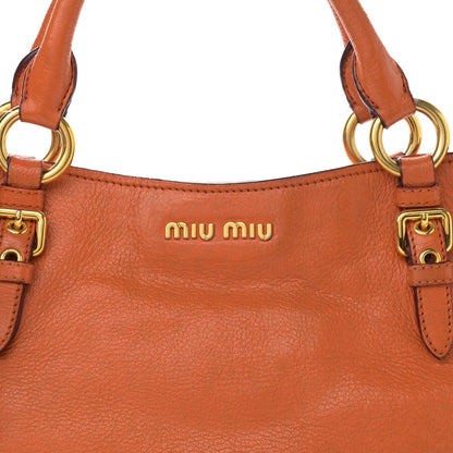 Miu Miu Goatskin Madras Zip Tote Papaya 9 of 18