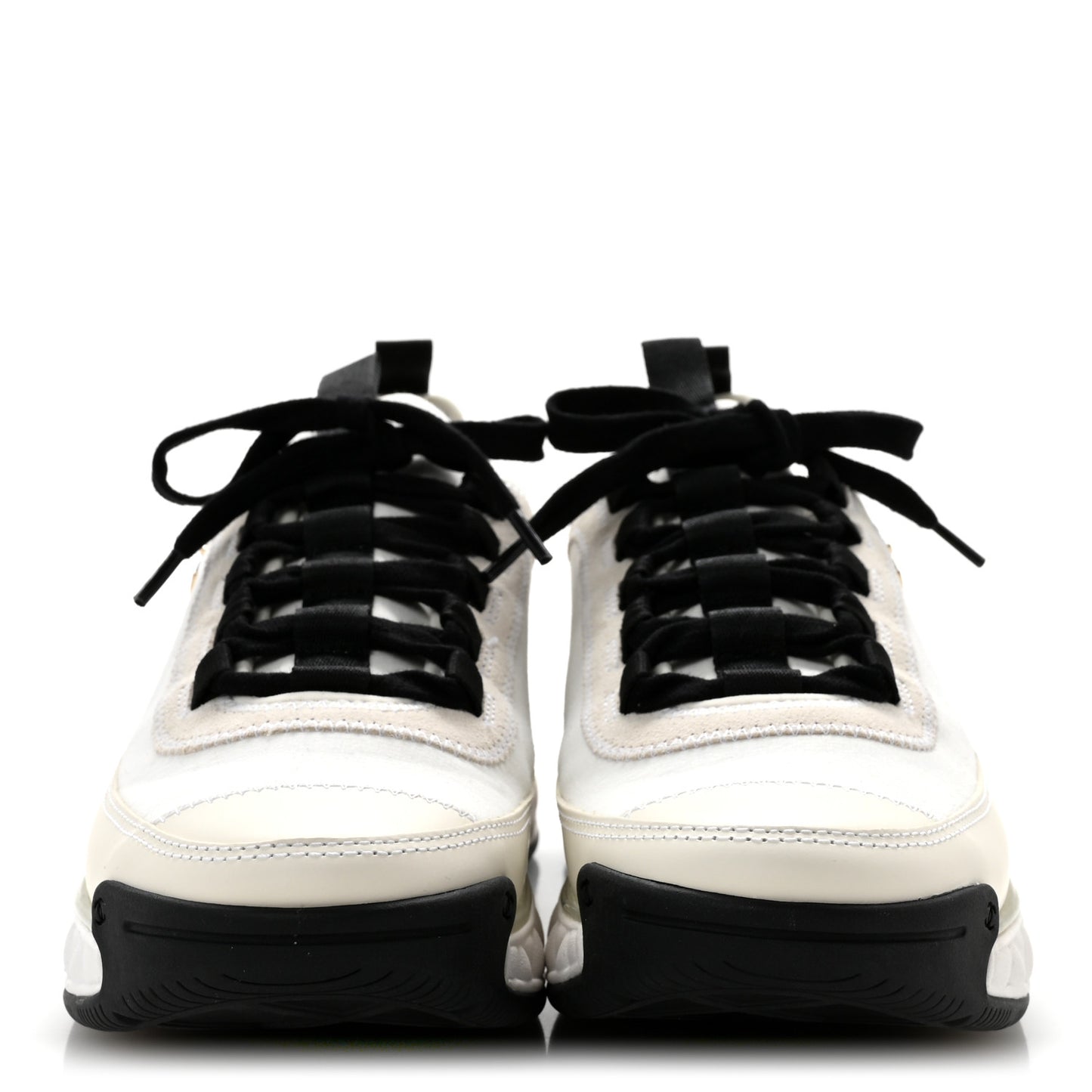 Velvet Calfskin Mixed Fibers CC Sneakers 37.5 Ivory Black