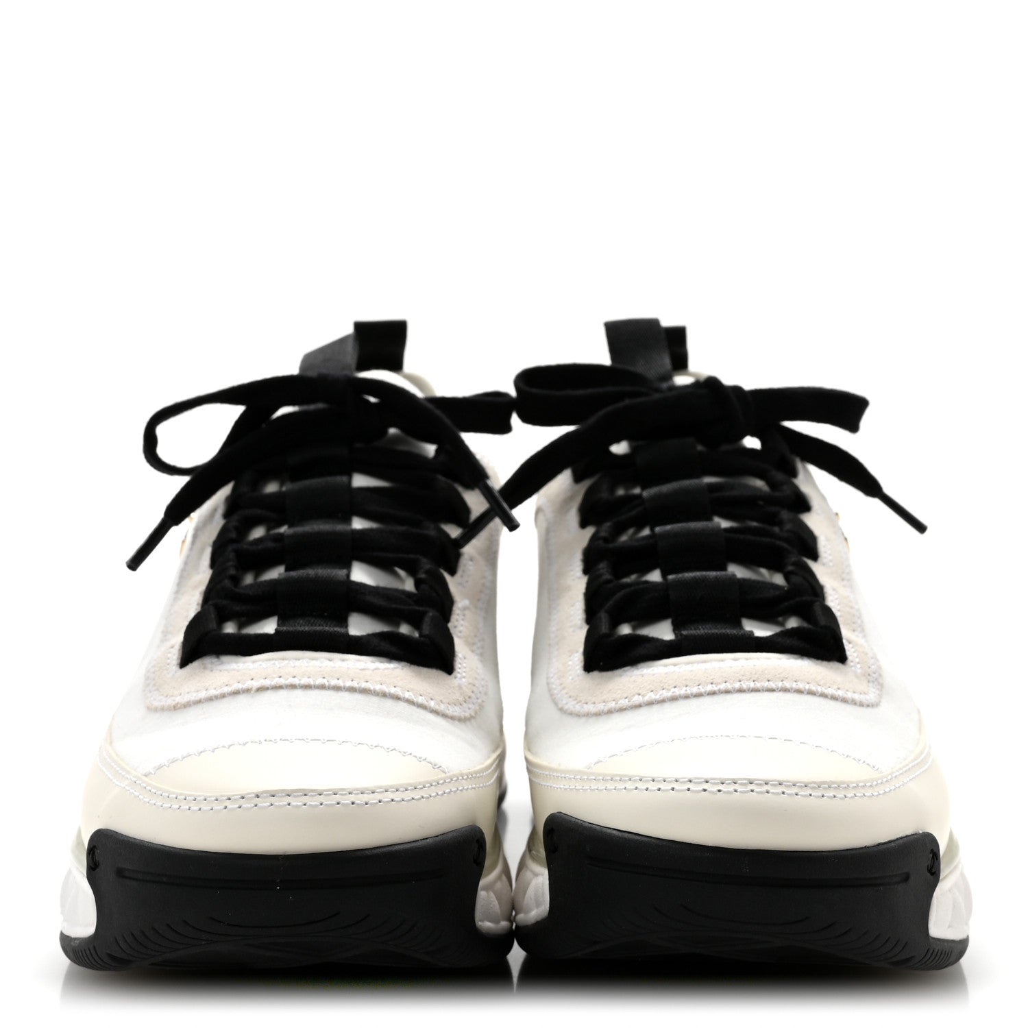 Chanel Velvet Calfskin Mixed Fibers CC Sneakers 37.5 Ivory Black 3 of 9