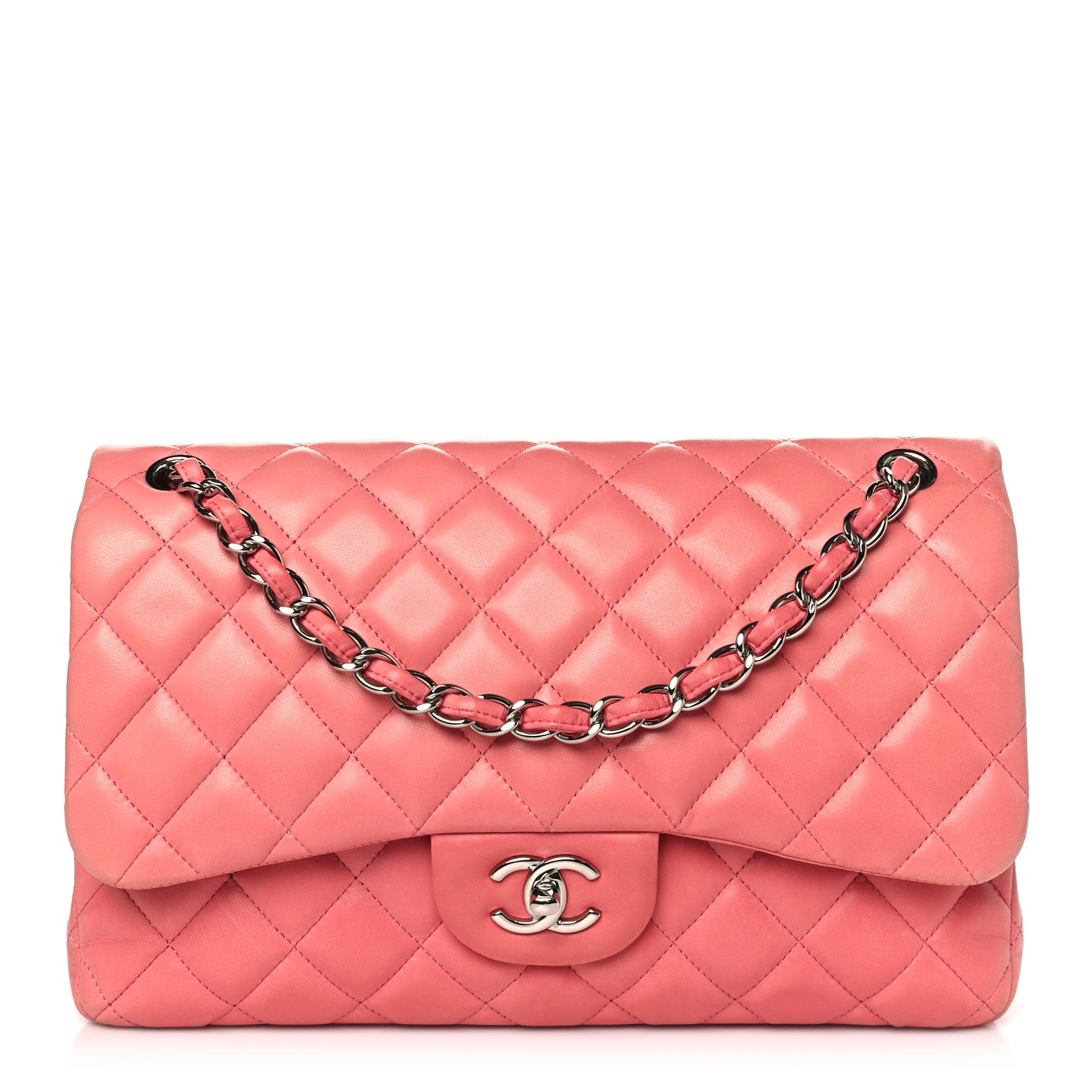 Lambskin Quilted Jumbo Double Flap Pink