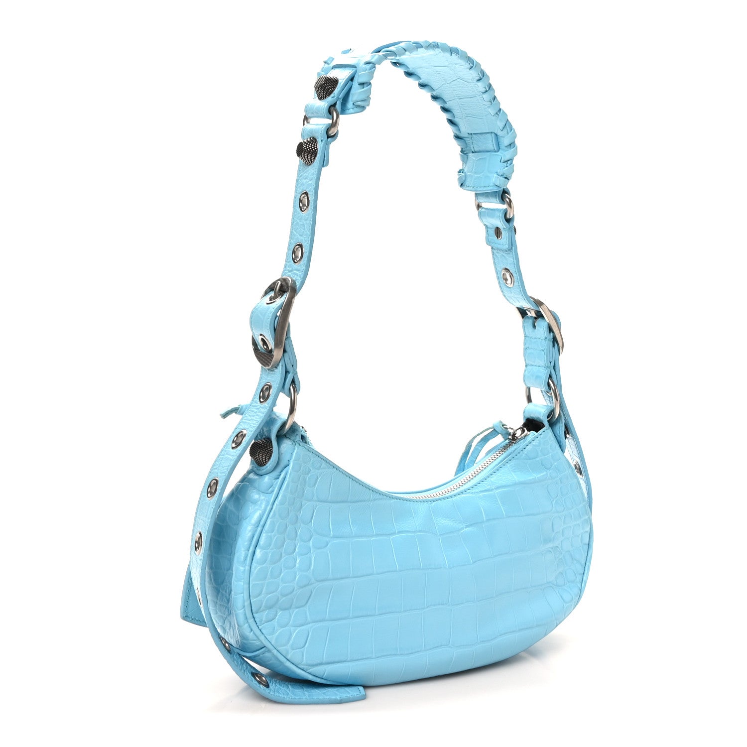 Balenciaga Extra Supple Calfskin Crocodile Embossed Le Cagole Shoulder Bag XS Sky Blue 4 of 11