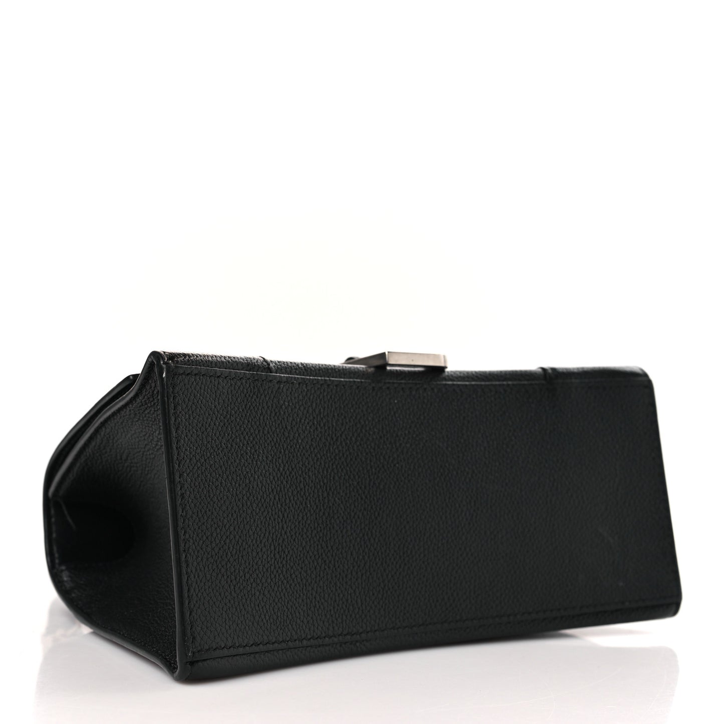 Grained Calfskin Small Hourglass Top Handle Bag Black