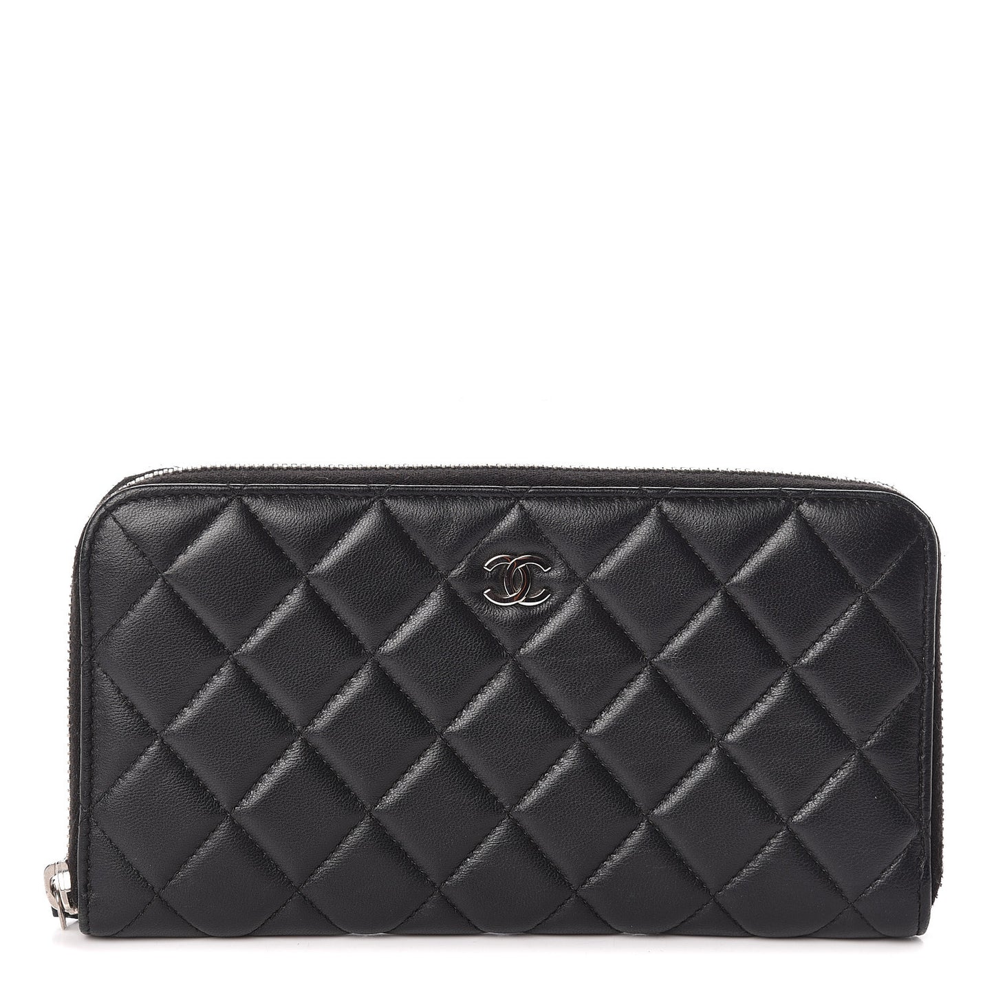 Lambskin Quilted Large Gusset Zip Around Wallet Black