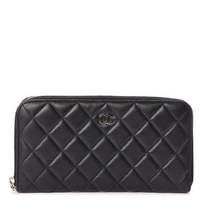 Chanel Lambskin Quilted Large Gusset Zip Around Wallet Black 1 of 12