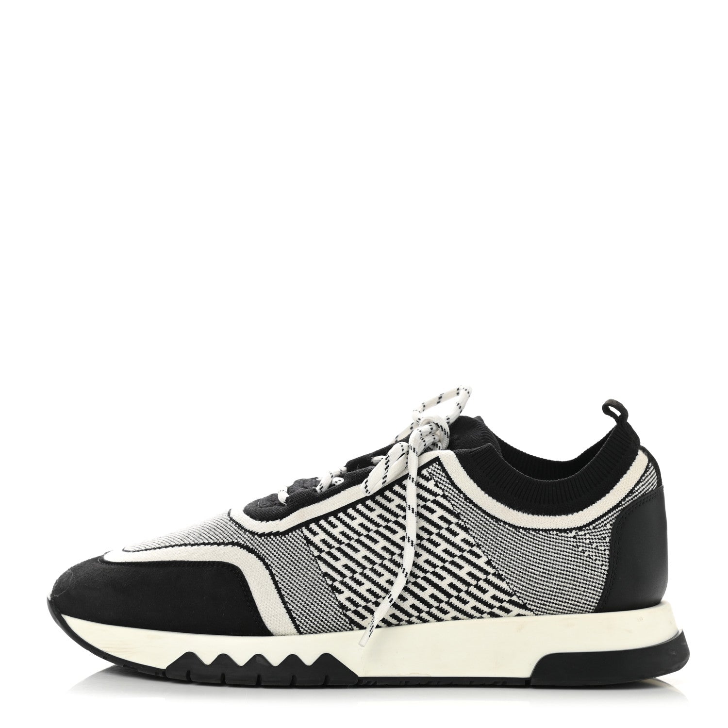 Hermes Knit Goatskin Mens Addict Sneakers 41 Black White 1 of 9