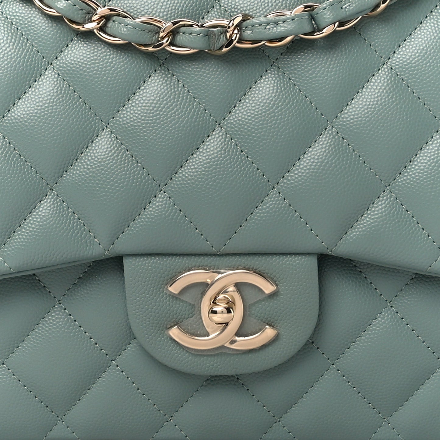 Caviar Quilted Maxi Double Flap Light Blue