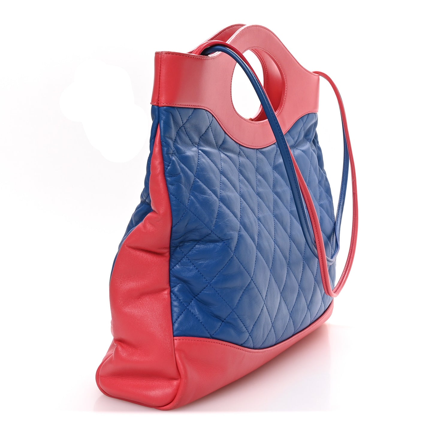 Aged Calfskin Quilted Large 31 Shopping Bag Red Blue