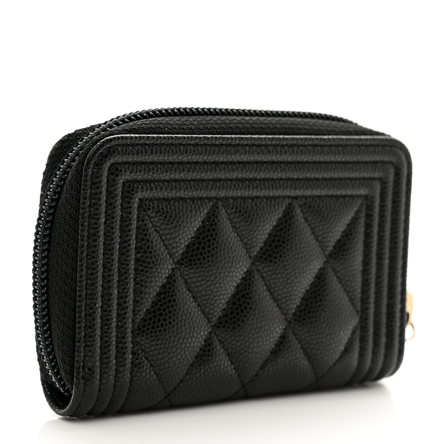 Caviar Quilted Boy Zip Around Coin Purse Wallet Black