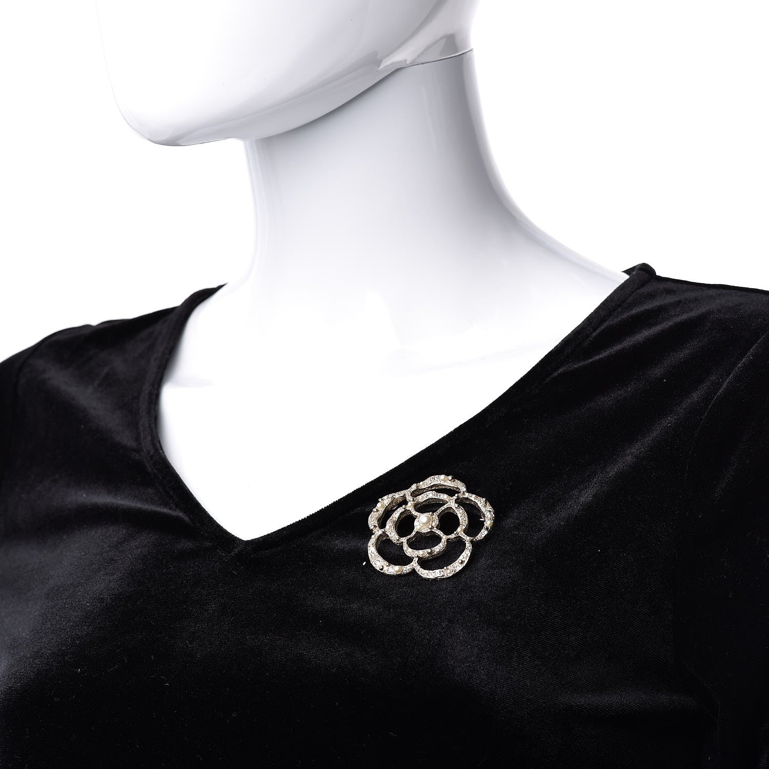 Chanel Pearl Crystal CC Camellia Brooch Light Gold 2 of 4