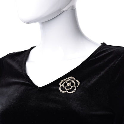 Chanel Pearl Crystal CC Camellia Brooch Light Gold 2 of 4