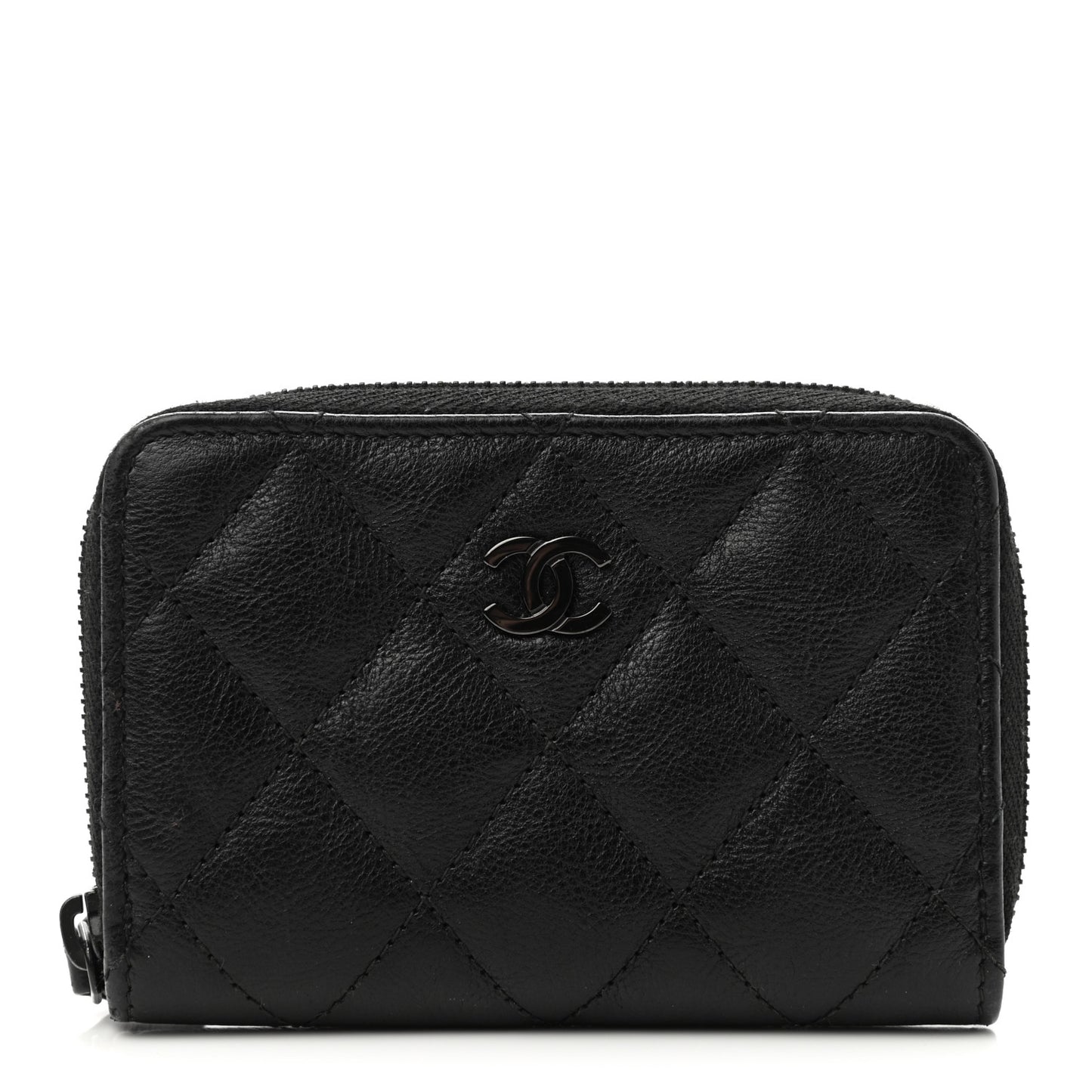 Calfskin Quilted Zip Coin Purse So Black