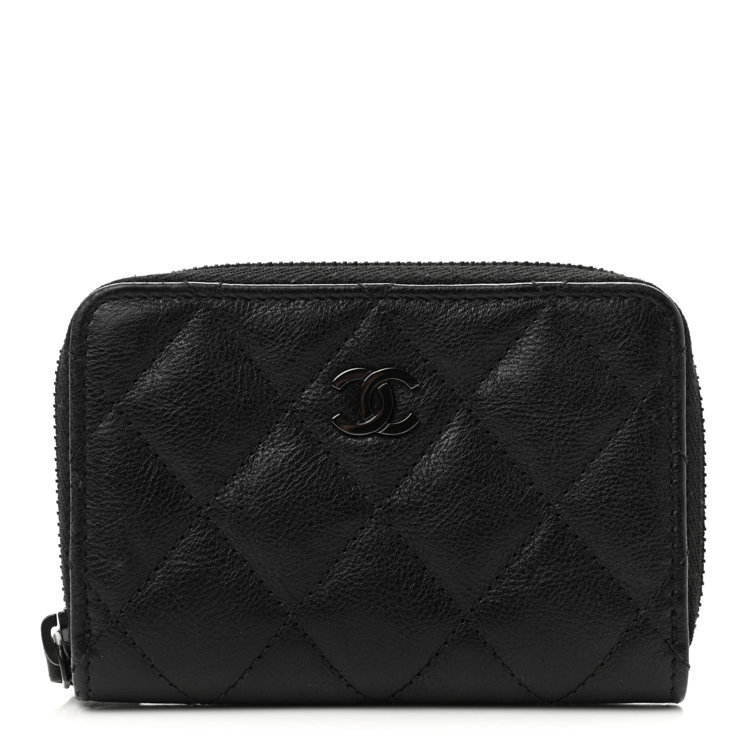 Chanel Calfskin Quilted Zip Coin Purse So Black 1 of 8