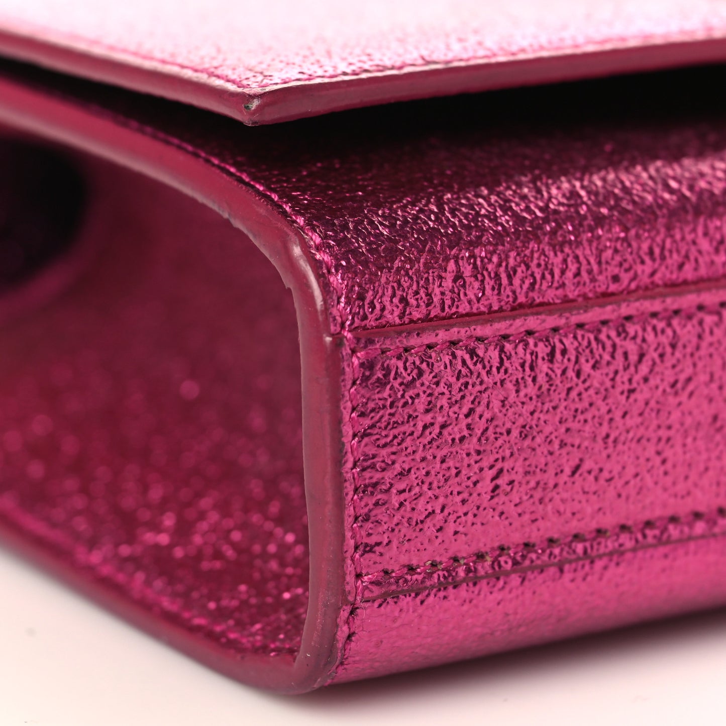 Metallic Calfskin Small Classic Monogram Kate Satchel Fuchsia