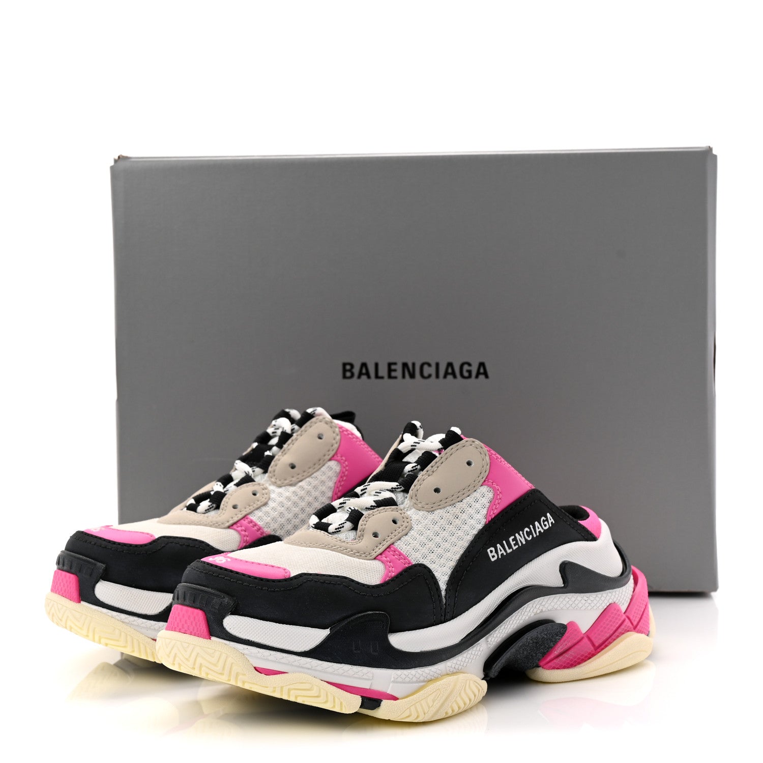 Balenciaga Fabric Mesh Womens Triple S Mule Sneakers 36 White Pink Black 11 of 11