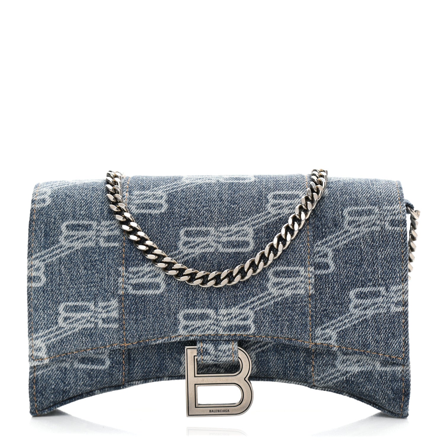 Balenciaga Denim BB Monogram Hourglass Chain Bag Blue 1 of 9
