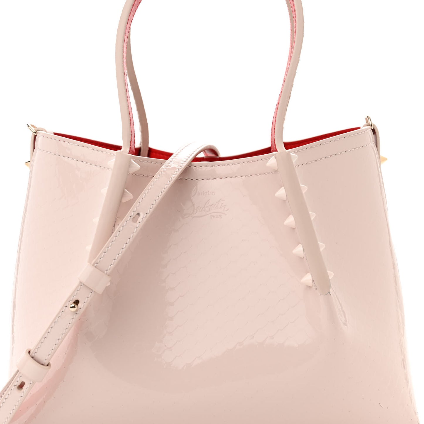 Patent Snakeskin Embossed Spiked Mini Cabarock Shopper Tote Leche