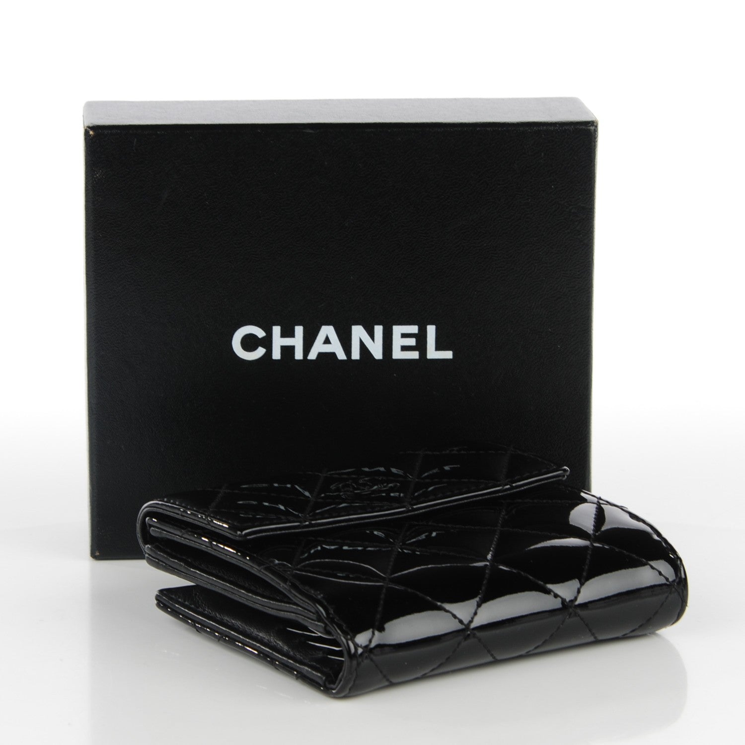 Chanel Patent Quilted CC French Wallet Black 4 of 8