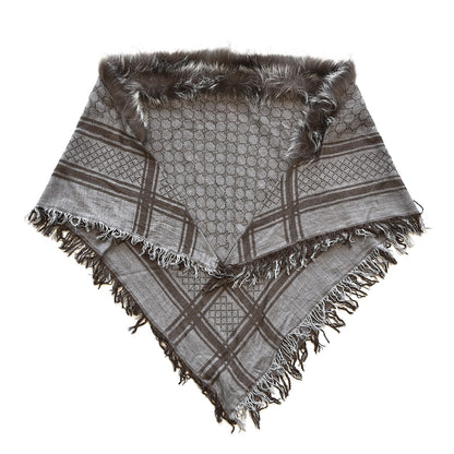 Gucci Wool Silk Fox Fur Monogram Shawl Scarf Brown 3 of 4