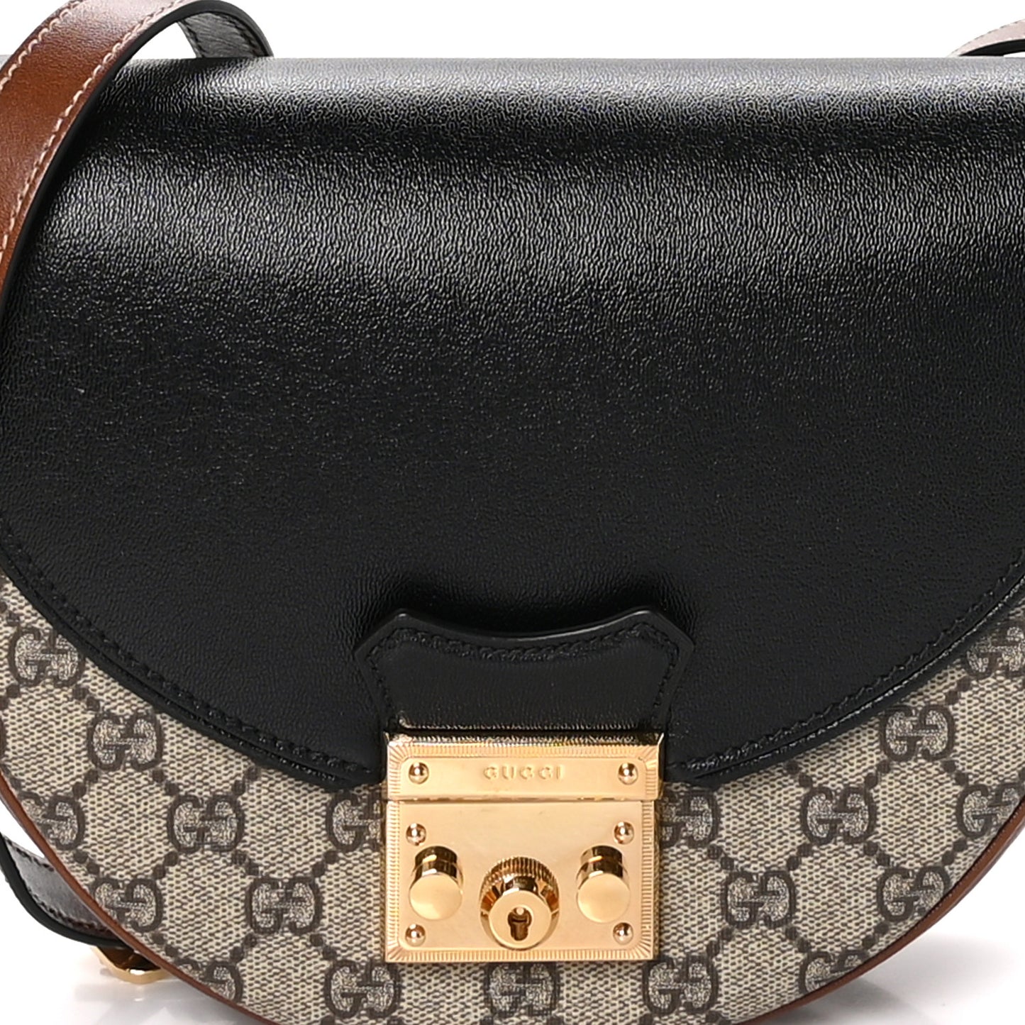 GG Supreme Monogram Calfskin Small Padlock Messenger Shoulder Bag Beige Black Cuir