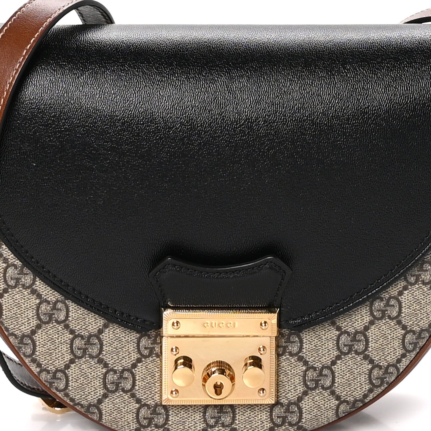 Gucci GG Supreme Monogram Calfskin Small Padlock Messenger Shoulder Bag Beige Black Cuir 8 of 11