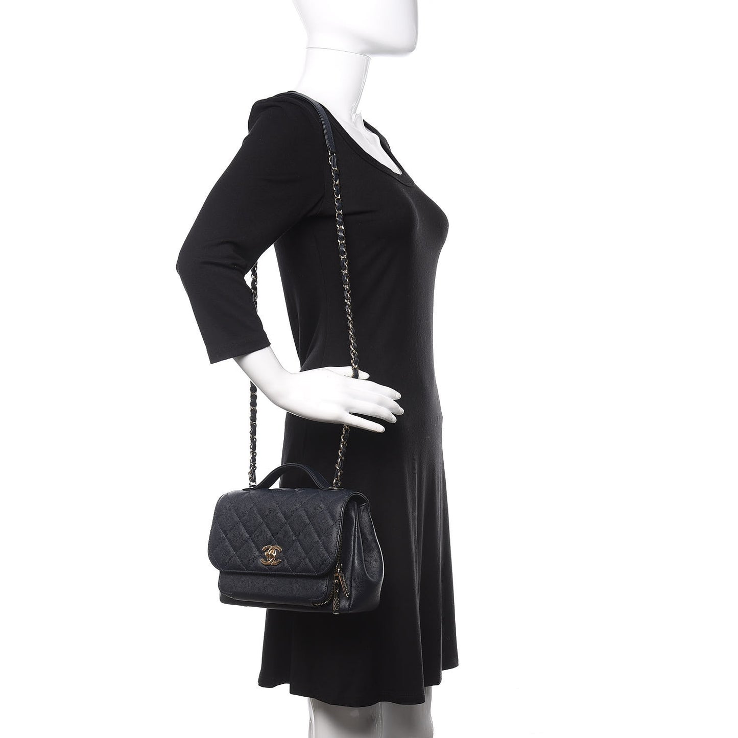 Caviar Quilted Small Business Affinity Flap Navy