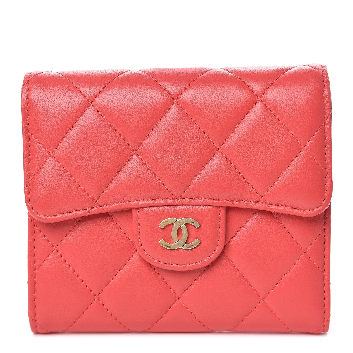 Lambskin Quilted Small Compact Wallet Red