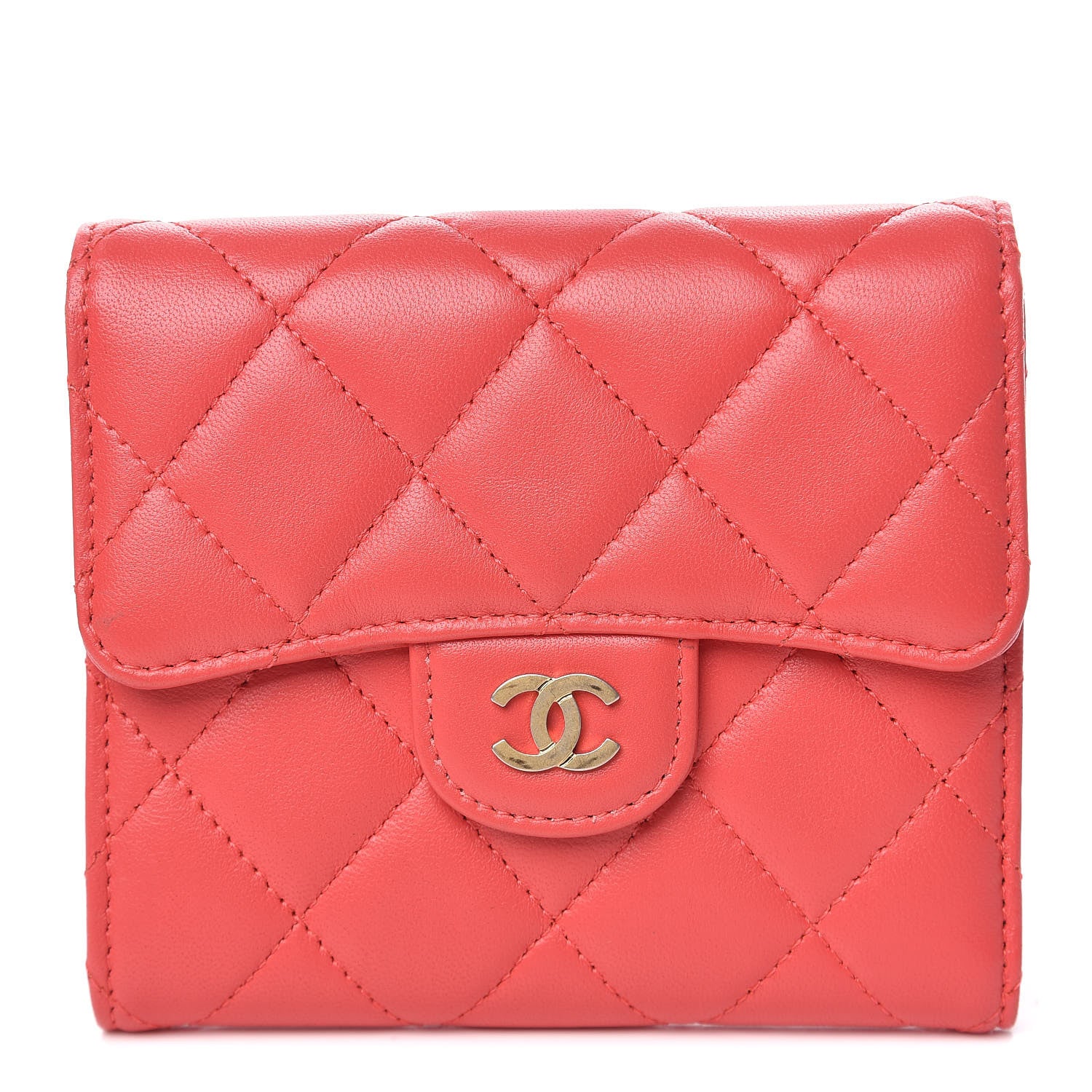 Chanel Lambskin Quilted Small Compact Wallet Red 1 of 10