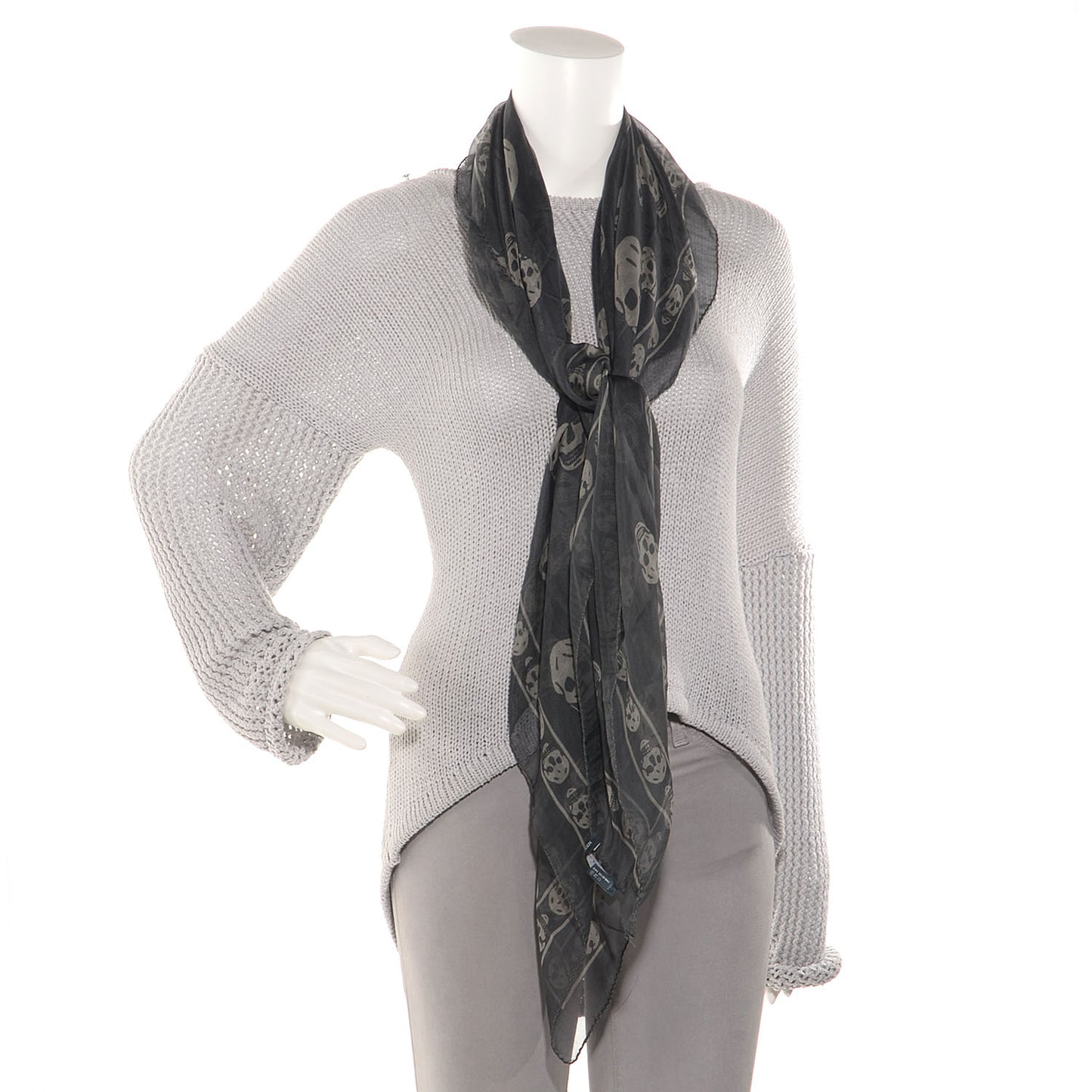 Silk Chiffon Skull Scarf Dark Grey