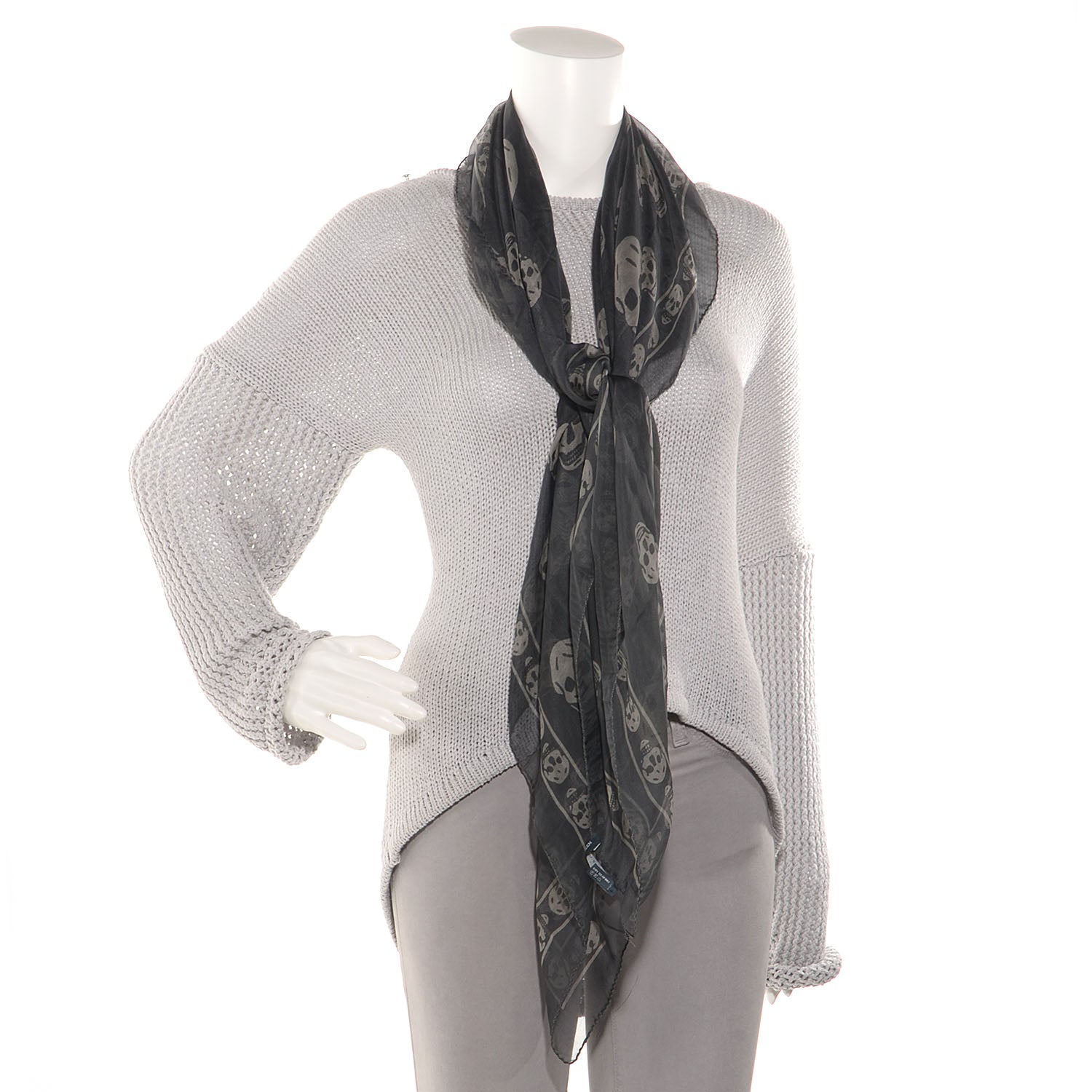 Alexander McQueen Silk Chiffon Skull Scarf Dark Grey 2 of 5
