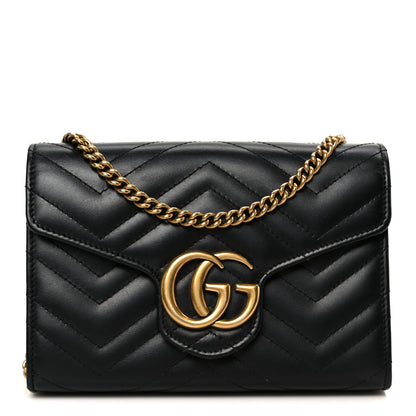 Gucci Calfskin Matelasse GG Marmont Chain Wallet Black 1 of 11
