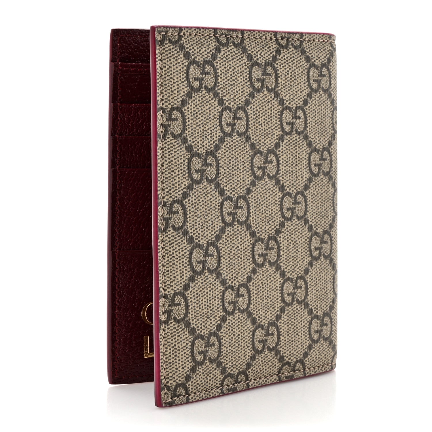 Gucci GG Supreme Monogram Passport Card Case Beige Bordeaux 3 of 9