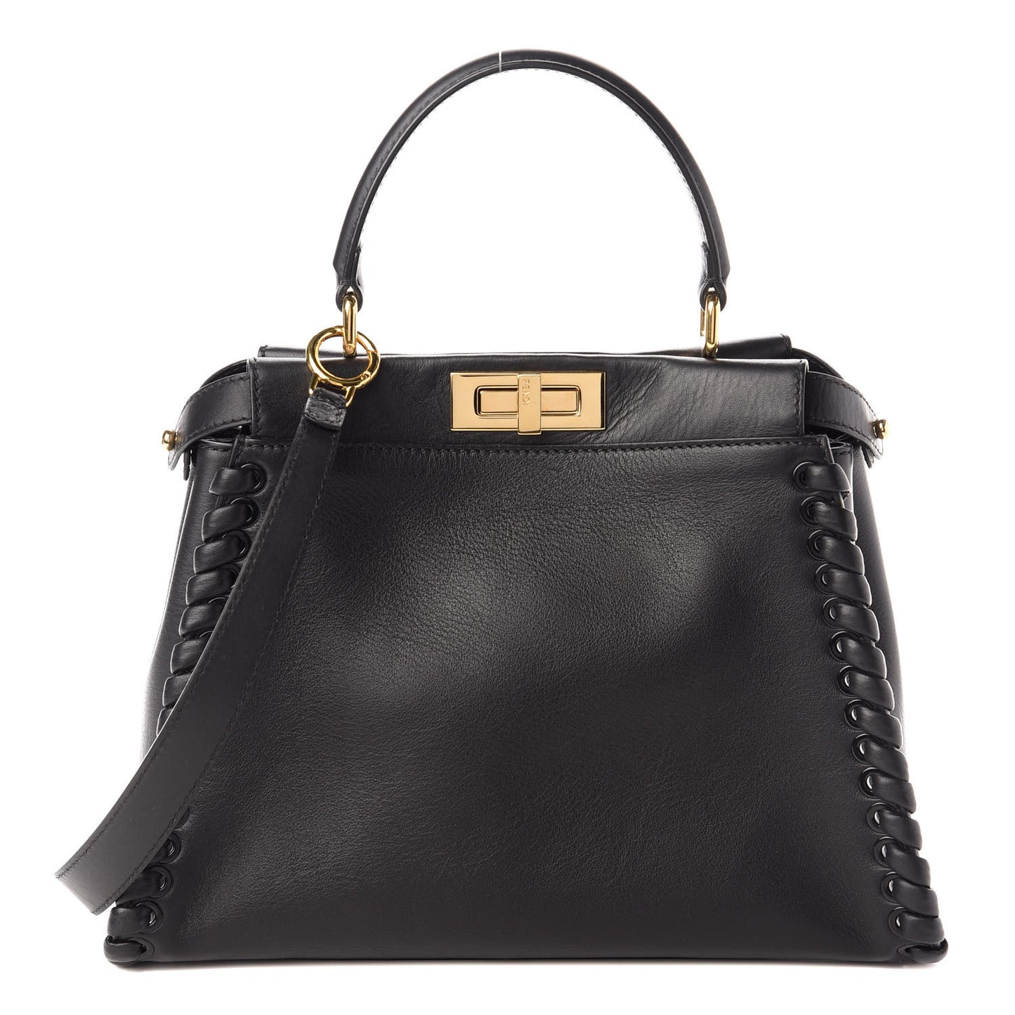 Vitello Seta Lace Up Medium Peekaboo Iconic Satchel Black