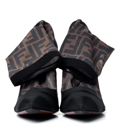 Fendi Technical Mesh FF Colibri High Heel Ankle Boots 35.5 Black Tobacco 2 of 5