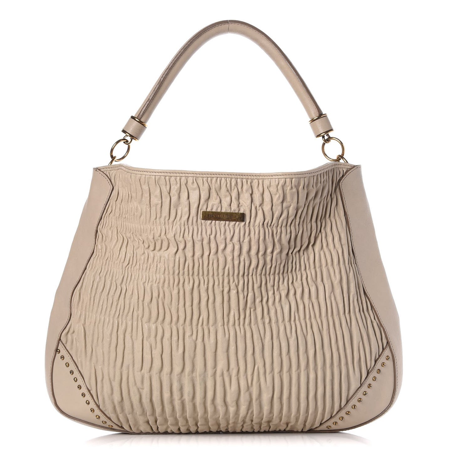 Lambskin Plisse Studded Hobo Natural